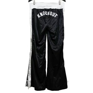 Vintage Y2K EVERLAST KNOCKOUT Black Satin‎ Lace Up Wide Leg Boxing Pants L RARE